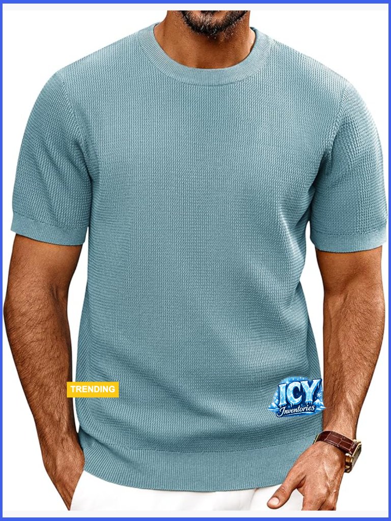 Rayon Blend Knit Short Sleeve Crewneck T-Shirt Textured Pullover Tee